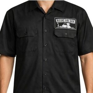 Ride Or Die Biker Shirt Mens L Black‎ Motorcycle Graphic Work Shirt Short Sleeve